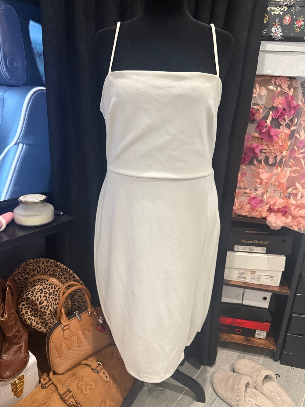 Express White Spaghetti-Strap Midi Slit Dress